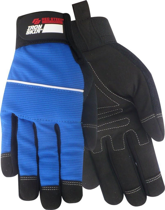 142 Red Steer Ironskin Hi-Dex Mechanics Glove, Velcro Wrist Strap, Blue/Black, Sizes M-XL