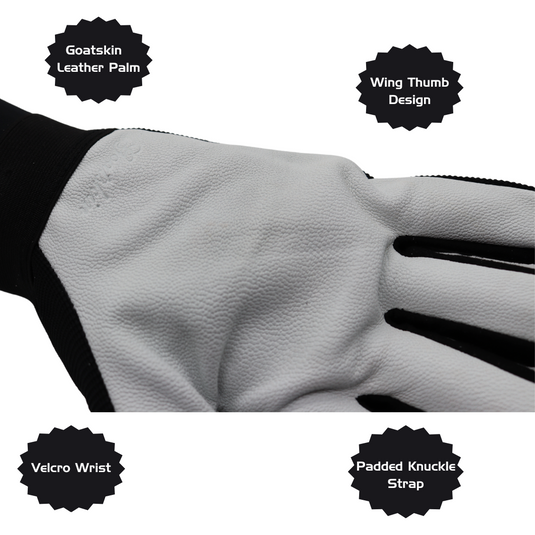 1523 Durable Grain Goatskin Leather Palm, Forefinger and Fingertips Gloves, Velcro Wrist, Sizes M-XL