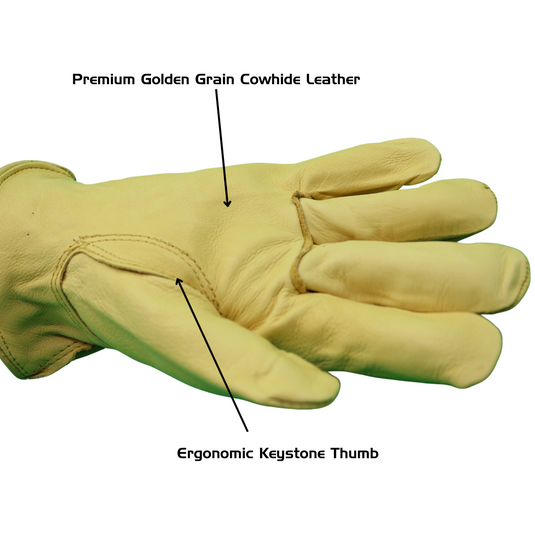 1561 Suede Golden Grain Cowhide Gloves, Shirred Elastic Wrist, Keystone Thumb, Sizes M-XL