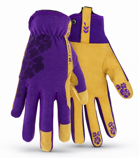 Red Steer 165W Flowertouch Synthetic Women's Gloves, Purple, Silicone Coated Fingertips, Sizes S-M