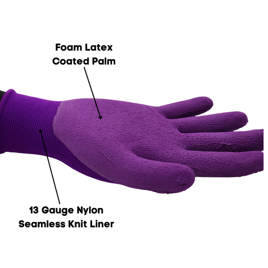 A207 FLOWERTOUCH® Foam Natural Rubber Palm, Light Knit Liner, Purple, Sizes S-L