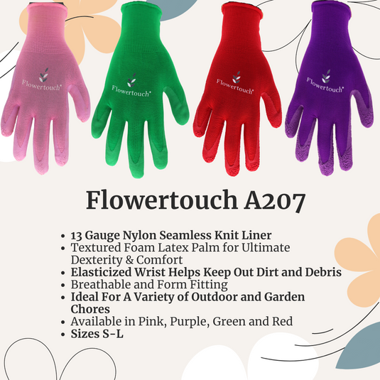 A207 FLOWERTOUCH® Foam Natural Rubber Palm, Light Knit Liner, Red, Sizes S-L