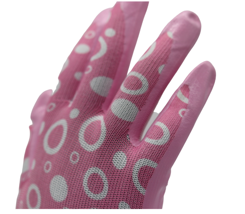 Load image into Gallery viewer, A208 FLOWERTOUCH® Clear Nitrile Bubbles Pink and Purple, Light Nylon Knit Liner, Sizes S-L
