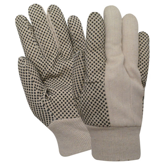 Red Steer 21005 8 oz. Cotton Canvas, Black PVC Dot Palm, Thumb and Forefinger, Seamed Back, Snug Fit Wrist, Size Large