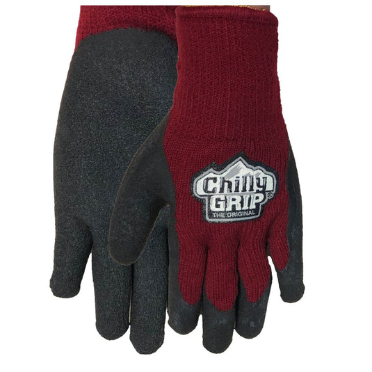 Red Steer Chilly Grip A311BG Women's Heavyweight Thermal-Lined Foam Latex Gloves, Maroon/Black