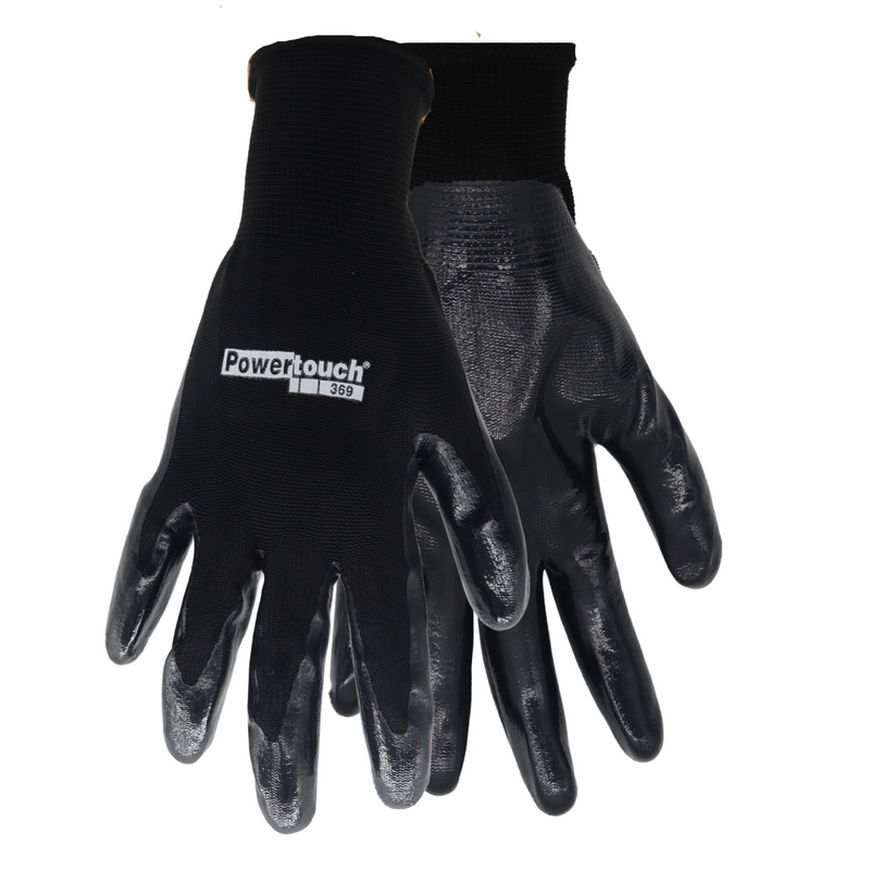 Load image into Gallery viewer, A369B BLACK NITRILE PALM DIP WITH BLACK NYLON
