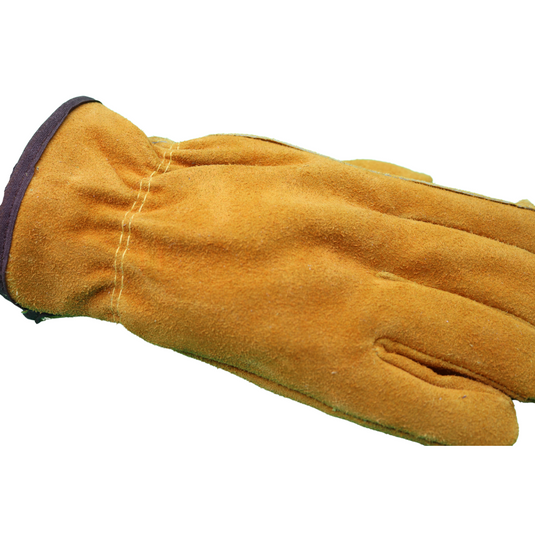 55170 FLEECE SUEDE COWHIDE THERMAL LINED GLOVES - SHIIRRED ELASTIC WRIST - SIZES S-XL