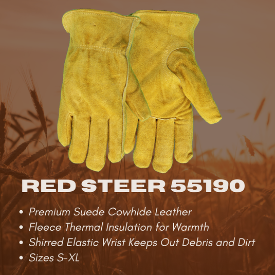 55190 Insulated Suede Cowhide Driver, Leather Palm and Back, Elastic Wrist, Sizes S-XXL