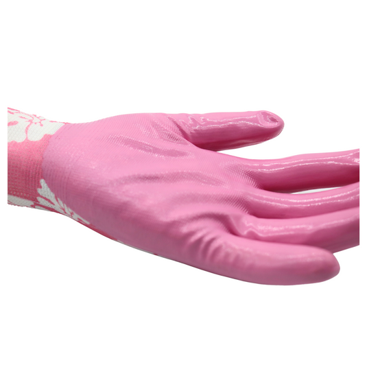 A209 FLOWERTOUCH Clear Hibiscus Flower Pattern Gloves, Nylon Knit Liner, Sizes S-L