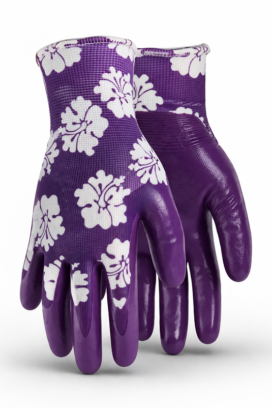 A209 FLOWERTOUCH Clear Hibiscus Flower Pattern Gloves, Nylon Knit Liner, Sizes S-L