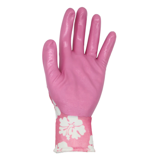 A209 FLOWERTOUCH Clear Hibiscus Flower Pattern Gloves, Nylon Knit Liner, Sizes S-L