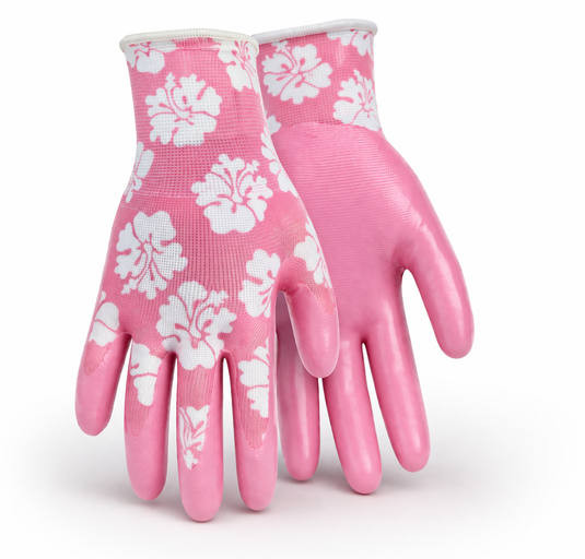A209 FLOWERTOUCH Clear Hibiscus Flower Pattern Gloves, Nylon Knit Liner, Sizes S-L