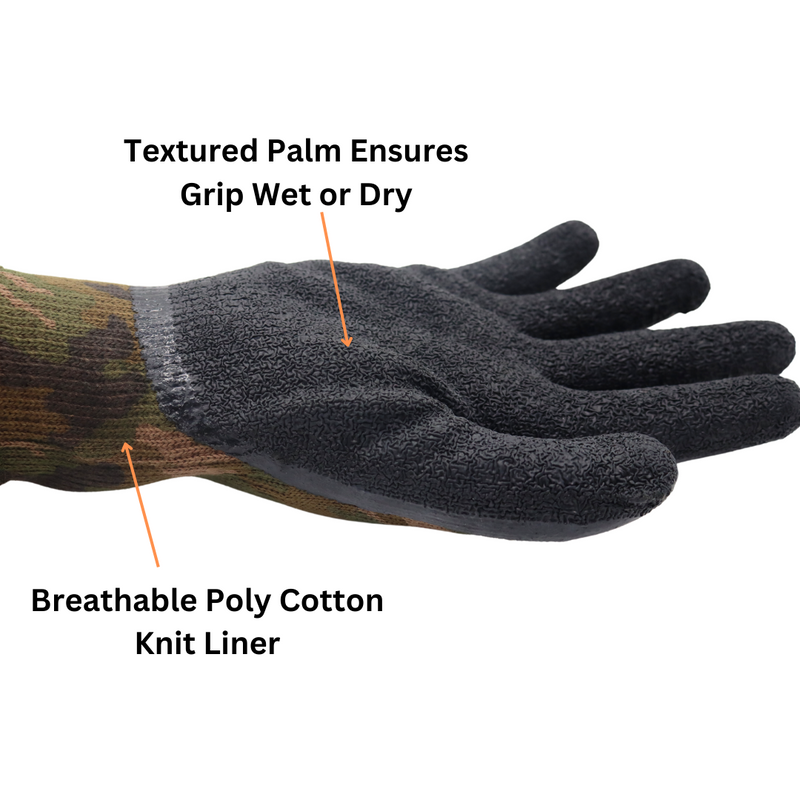 Load image into Gallery viewer, A302 Powergrip Rubber Palm 10 Gauge Gloves, Seamless Knit Liner, Camo Pattern, Sizes S-XL
