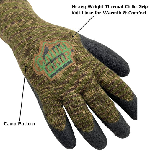 A313 Chilly Grip Camo Thermal Knit Liner, Rubber Palm, Sizes S-XL