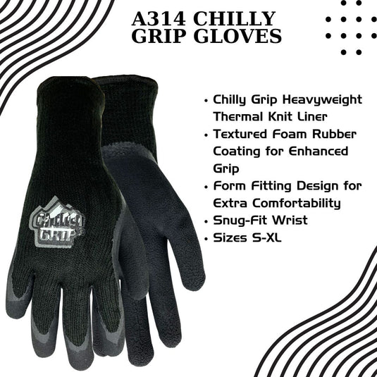 A314 Chilly Grip® Foam Latex, Black, Rubber Palm, Sizes S-XL