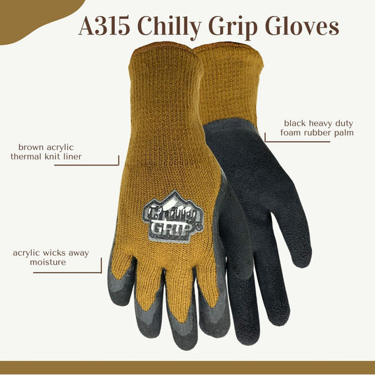 A315 CHILLY GRIP® BROWN KNIT LINER W FOAM LATEX PALM - SIZES M-XL