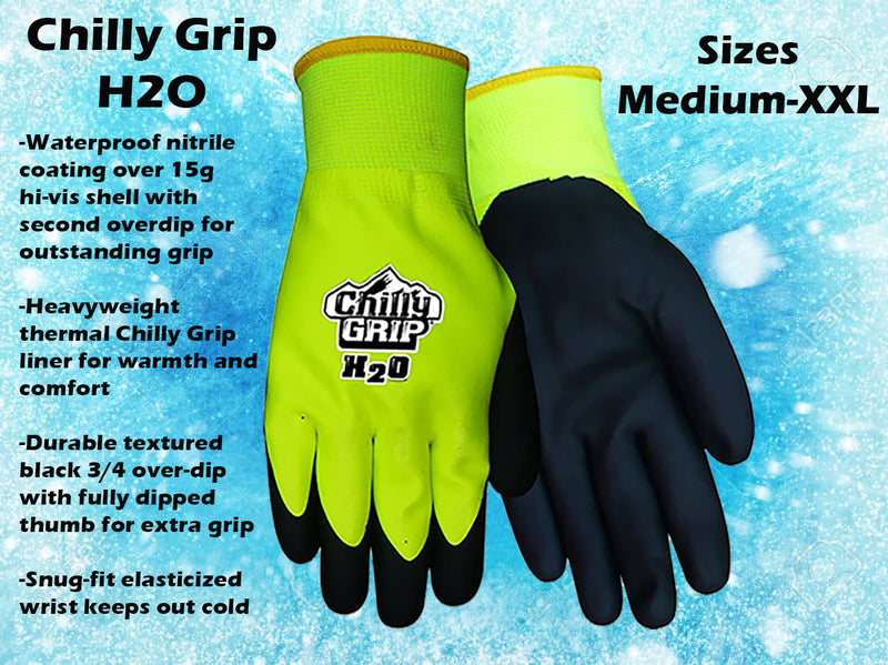 Load image into Gallery viewer, A324 Chilly Grip® H2O Waterproof Thermal-lined Black/Hi-Vis Gloves - Nitrile Over Dip Coating, Sizes M-XXL
