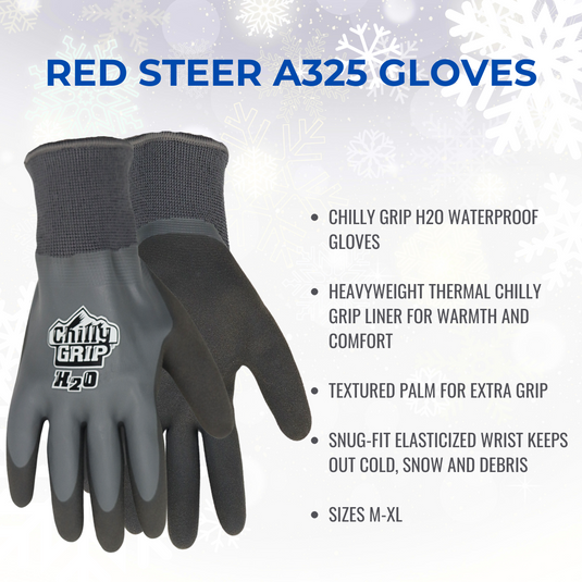 Red Steer A327 2 Pack Gloves (A325 and A326 included in this set) Waterproof Chilly Grip Grey and Black Insulated Gloves, Sizes M-XL