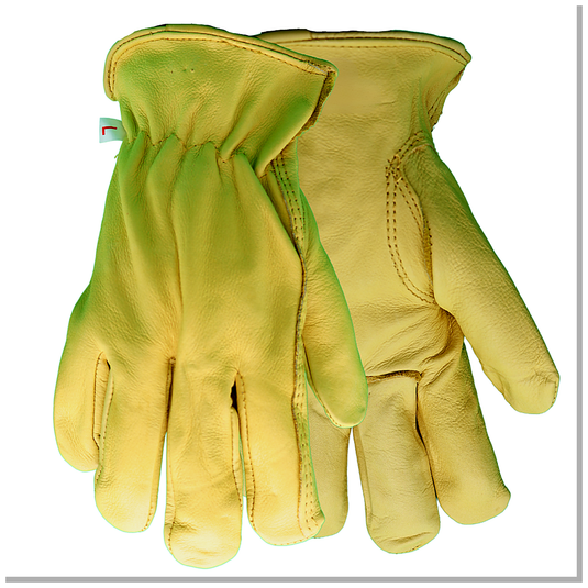 1561 Suede Golden Grain Cowhide Gloves, Shirred Elastic Wrist, Keystone Thumb, Sizes M-XL